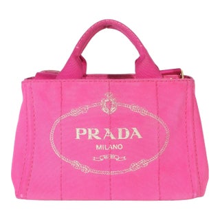 Dark Pink Canvas White Logo Small Canapa Tote For Sale