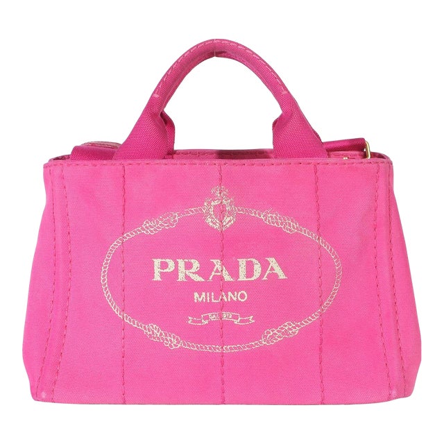 Dark Pink Canvas White Logo Small Canapa Tote For Sale