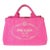 Dark Pink Canvas White Logo Small Canapa Tote For Sale