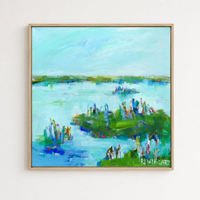 Abstract coastal painting 'Unchain My Heart' by Charleston artist Pamela Wingard. 24" x 24". Gallery depth canvas with...