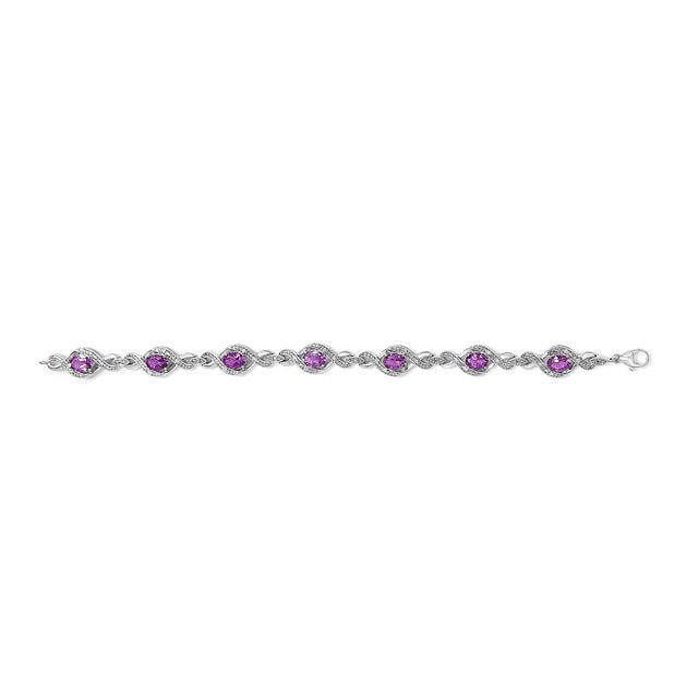 Contemporary .925 Sterling Silver 1/10 Cttw Natural Round Diamond and 7X5MM Oval Amethyst Cross Tennis Bracelet (I-J Color, I1-I2 Clarity) - 7" For Sale - Image 3 of 5
