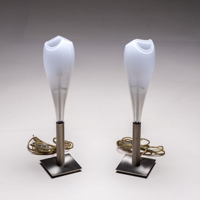 White Small Murano glass table lamps by AV Mazzega, Italy 1960s For Sale - Image 8 of 8