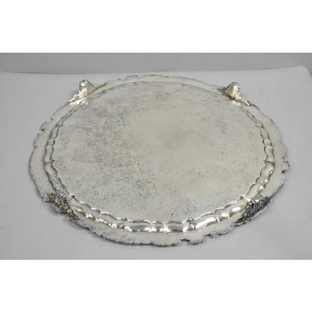 Antique English Victorian Round Silver Plated Serving Platter Salver Tray For Sale - Image 10 of 11