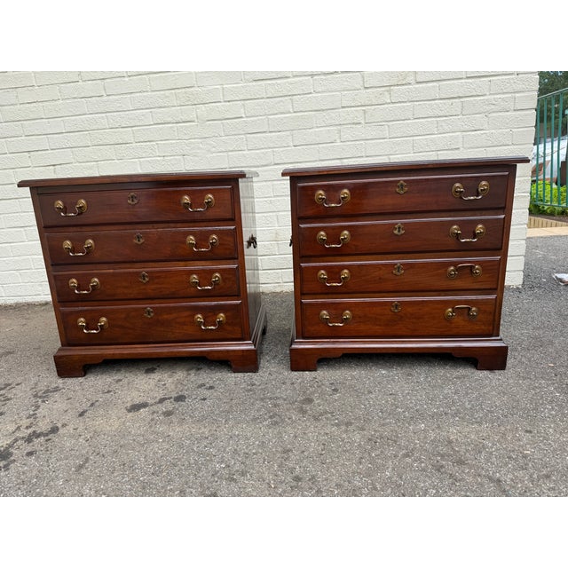 Mid 20th Century Pair of Vintage Henkel Harris Chippendale Style Black Cherry 4 Drawer Nightstands or Chests. For Sale - Image 5 of 18