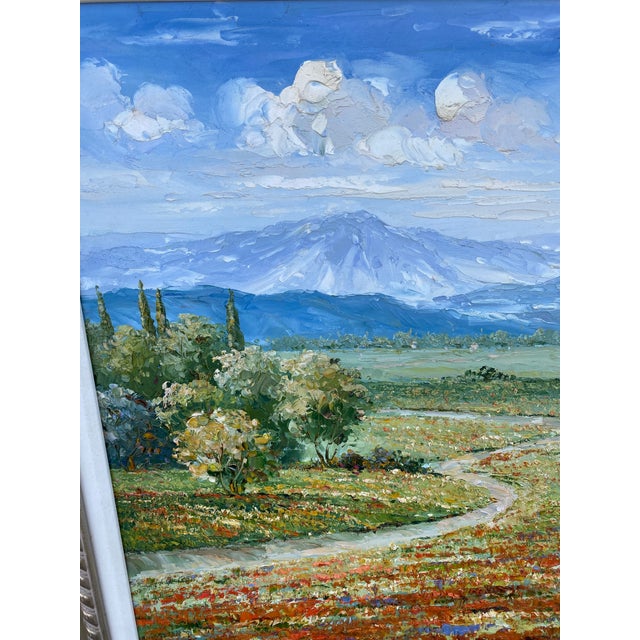 Large Modern Impressionist Oil Painting of Wildflower Field Stream and Mountain For Sale - Image 11 of 13