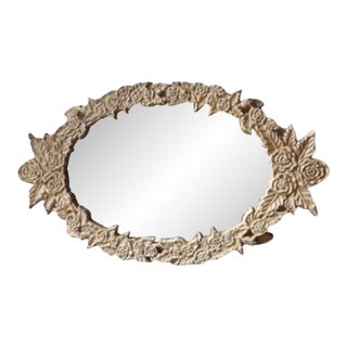 Vintage Vanity Mirror Tray Ornate Victorian Cast Iron Footed Perfume Floral Tray For Sale