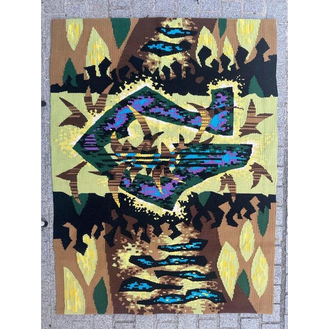 Handwoven Aubusson Tapestry Robert Four Workshops – After a Design by Michèle Ray titled "vif d'argent " (Quicksilver )...