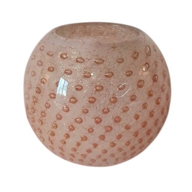 Glass Paperweight Pink W/ Gold Flecks Contolled Bubbles Tealight Holder Or Vase Approximately 2.5" x 3" Opening is...