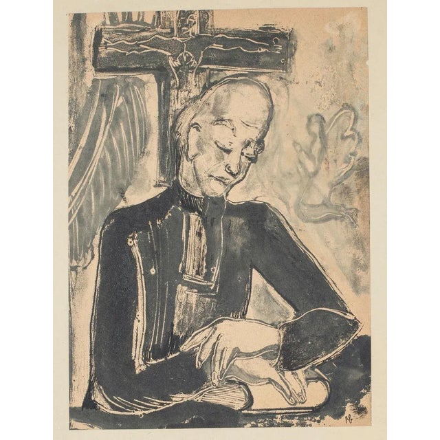 Men - Pair of Original Monotype Woodcuts - Mid 1900 Mid 20th Century For Sale - Image 5 of 5