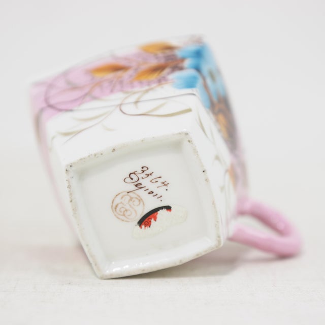 Vintage Victorian Hand-Painted Porcelain Mugs & Pitcher Set – Unique Floral & Landscape Designs For Sale - Image 9 of 10