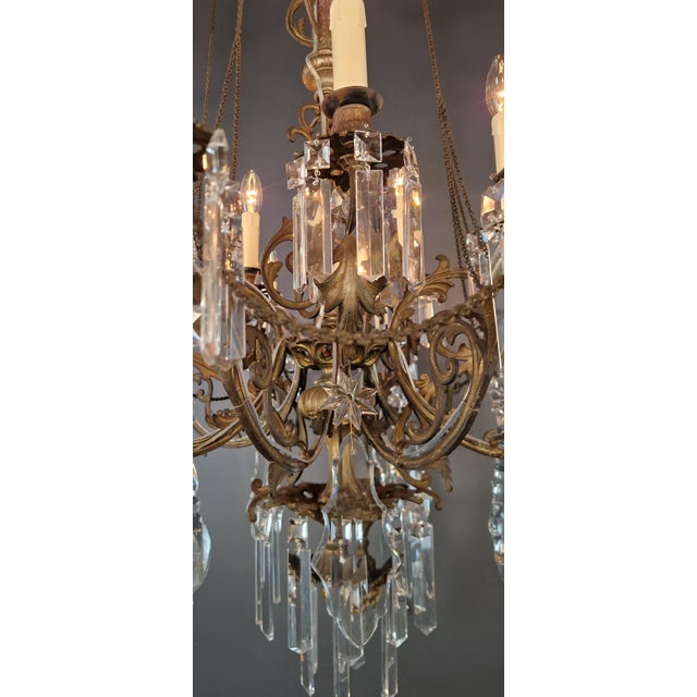 Metal Antique Brass and Crystal Chandelier Historicism Rococo Neoclassical Style For Sale - Image 7 of 10
