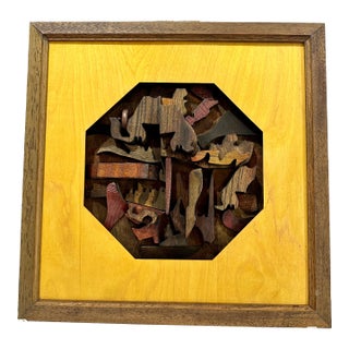 Brutalist Wood Wall Sculpture – Nevelson-Inspired, 17.5" X 17.5" For Sale