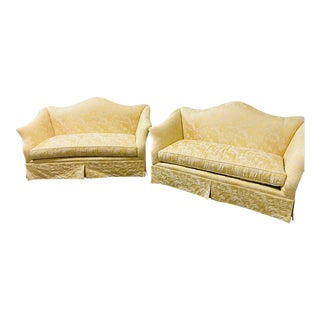 Chinoiserie Upholstered Loveseat Sofas by Baker Furniture- a Pair For Sale