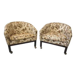 Pair of Directional Petrified Needlepoint Cotton Felt Upholstered Lounge Chairs