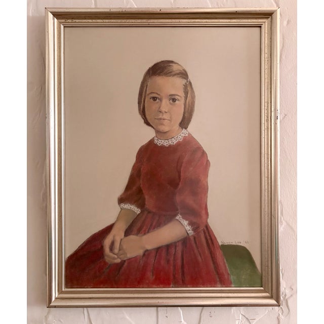 1962 Portrait, Girl in Red Velvet, Pastel on Paper, by Nancy Lee For Sale - Image 12 of 12