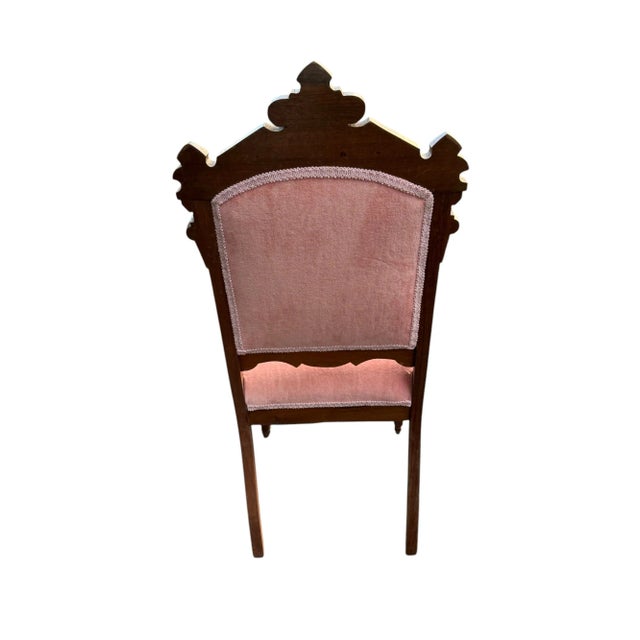 Late 19th Century Pink Parlor Set of Victorian Settee + 2 Chairs With Burl Veneer For Sale - Image 9 of 11
