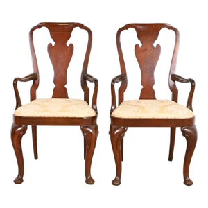 Baker Furniture Historic Charleston Queen Anne Carved Mahogany Dining Armchairs, Pair