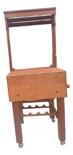 Vintage Butcher Block Work Table, With Hanging Rack, on Brass Castors