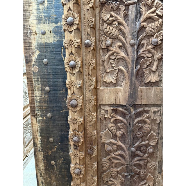 Mid-Century Modern Antique Indian Teak Wood Door Panel With Hand-Carved Tree of Life For Sale - Image 3 of 9