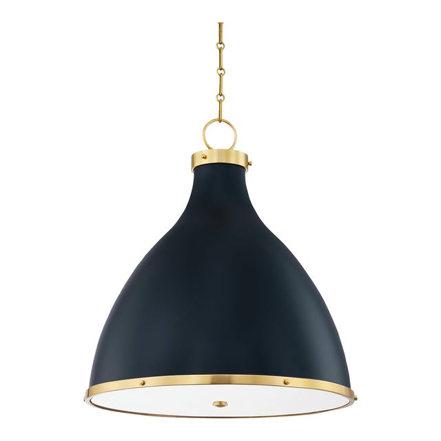Hudson Valley Lighting Mark D. Sikes Painted No. 3 3-Light Large Pendant, Aged Brass/Darkest Blue For Sale
