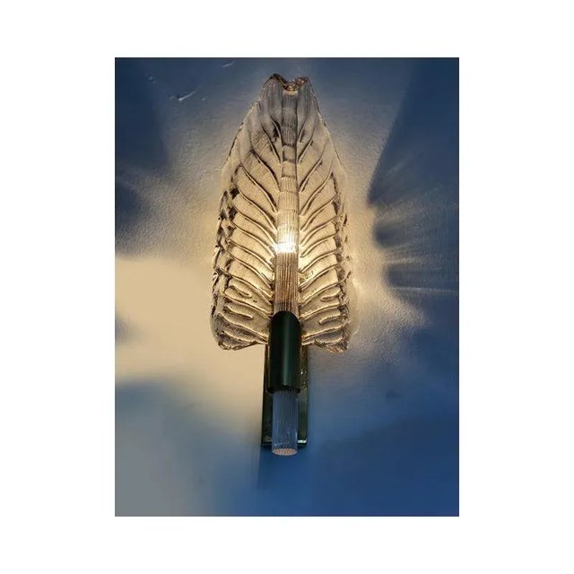 Early 21st Century Gray Leaf Murano Glass Wall Sconce by Simoeng, Set of 2 For Sale - Image 5 of 13