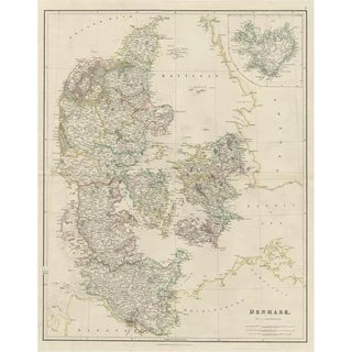 Antique Map of Denmark with Inset Map of Iceland, 1832 For Sale
