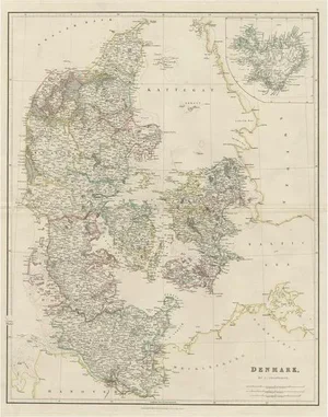 Antique Map of Denmark with Inset Map of Iceland, 1832