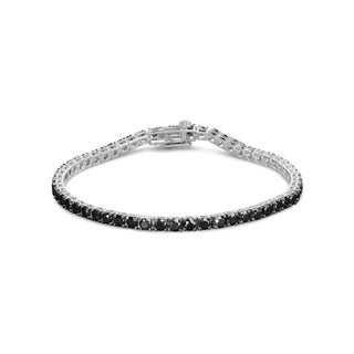 .925 Sterling Silver 8.0 Cttw 4-Prong Set Treated Black Round-Cut Diamond Classic Tennis Bracelet (B For Sale