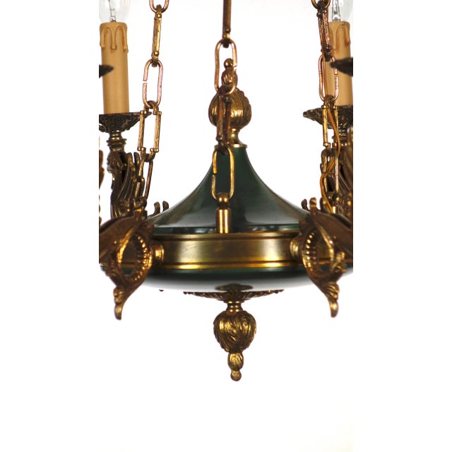 French Empire Brass Swan Chandelier from Unbekannt, 1940s For Sale - Image 9 of 15