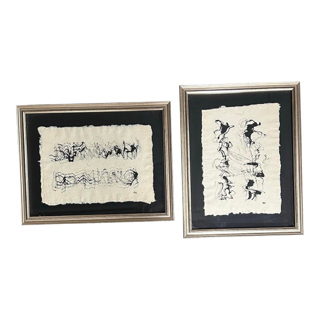 1970’s Two Original Abstract Paintings in Silver Leaf Frames - Set of Two For Sale
