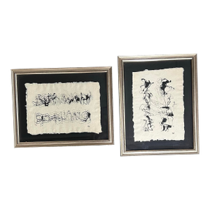 1970’s Two Original Abstract Paintings in Silver Leaf Frames - Set of Two