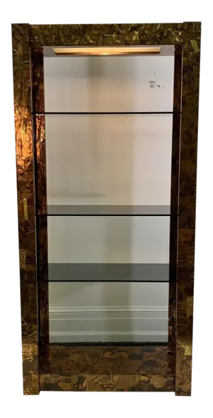 Illuminated Brutalist Mixed Metals Patchwork Etagere Attributed to Paul Evans