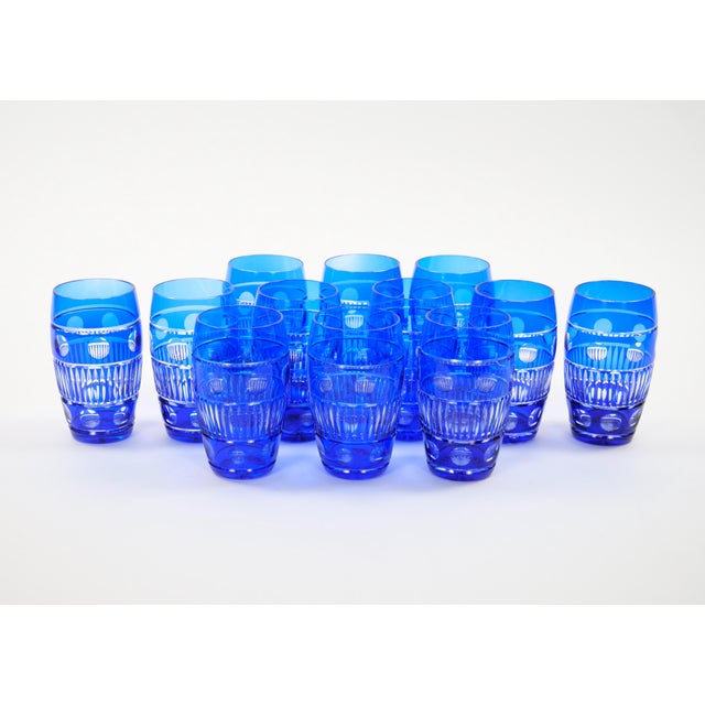 Val Saint Lambert Cobalt Blue Tableware Crystal Water, Service for 12 People For Sale - Image 4 of 13
