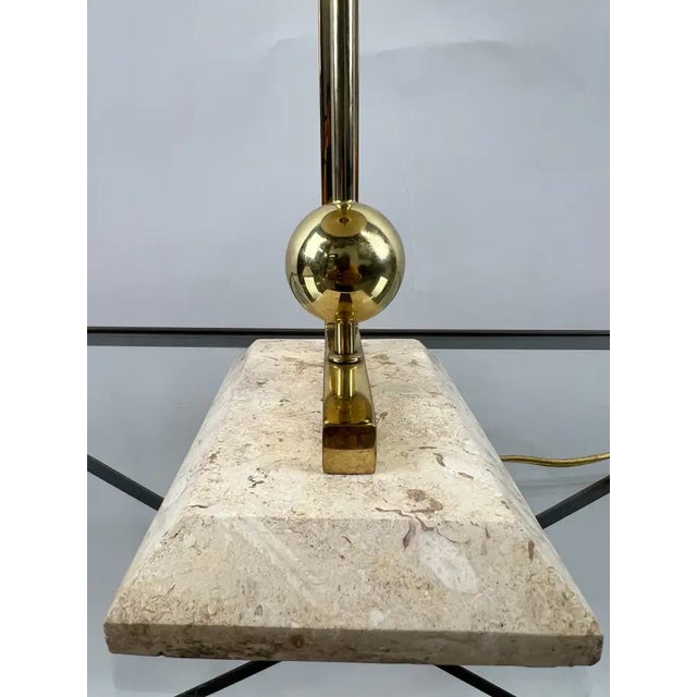 Mid-Century Modern Brass Table Lamp W Marble Base & Original Fabric Shade, Pair For Sale In New York - Image 6 of 16