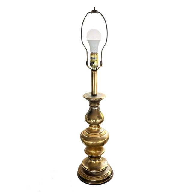 Metal Vintage Brass Stiffel Table Lamp W/ Original Shade For Sale - Image 7 of 9