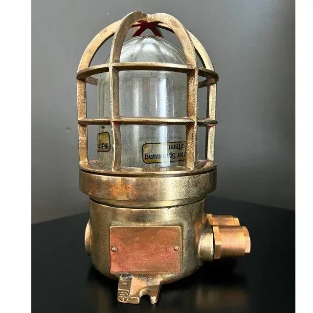 Wiska Early 20th Century Wiska Brass Cage Ship Ceiling Light With Two Side Conduits For Sale - Image 4 of 12