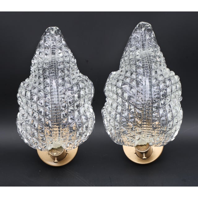 Transparent Set of 2 Wall Light Trasparent Murano Glass Leave by Barovier E Toso, 1950s For Sale - Image 8 of 15
