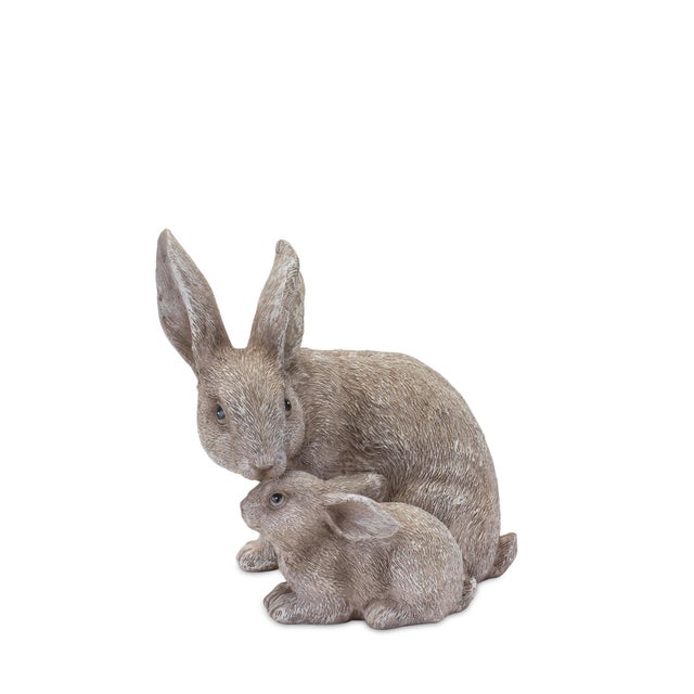 Kenneth Ludwig Chicago Stone Rabbit with Baby Bunny Figurine (Set of 2) For Sale - Image 4 of 5