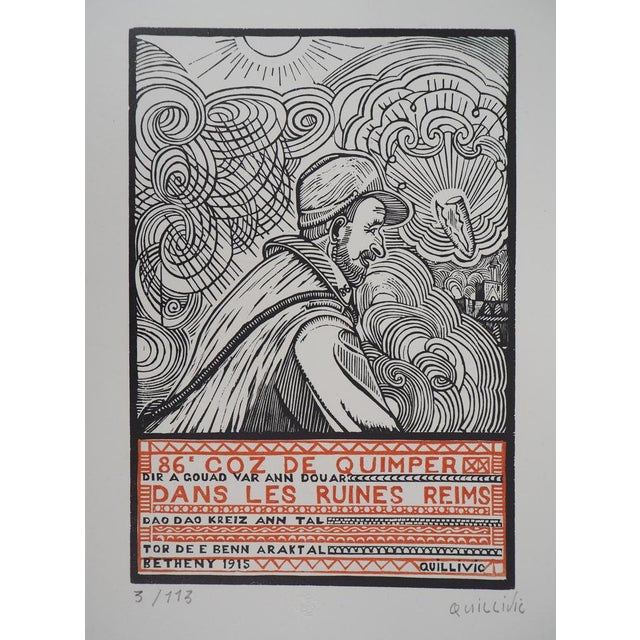René Quillivic, 86 Coz De Quimper: In the Ruins, 1920, Original Woodcut For Sale - Image 6 of 6