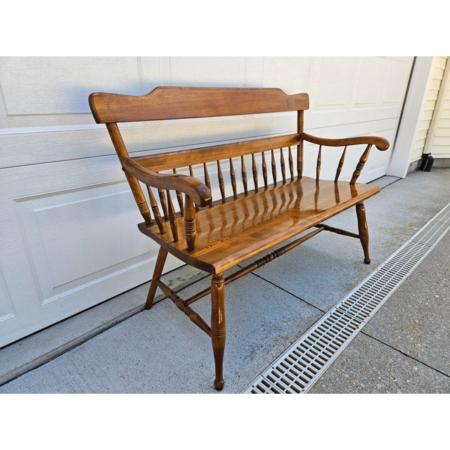 Ethan Allen Ethan Allen Heirloom Maple Bench - Two Seats For Sale - Image 4 of 12