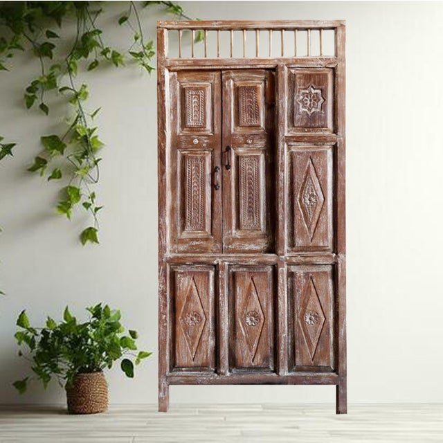 Mid-Century Modern Antique Reclaimed Wood Garden Door | Hand-Carved Indian Statement Architectural Door 84x39 For Sale - Image 3 of 3