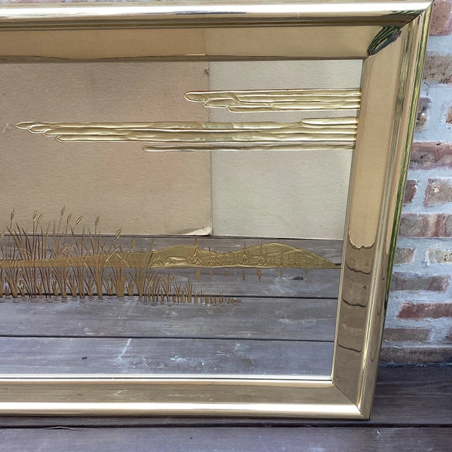 Mid 20th Century Mid 20th Century Huge Asian Inspired Etched Gold Wall Mirror For Sale - Image 5 of 13