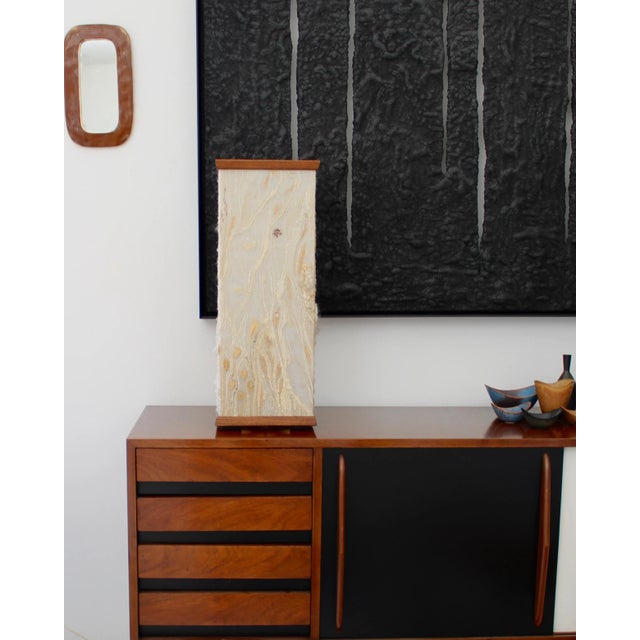 1980s 1980 Handwoven Tapestry by American Artist Betty Williams and Teak Table Lamp For Sale - Image 5 of 13