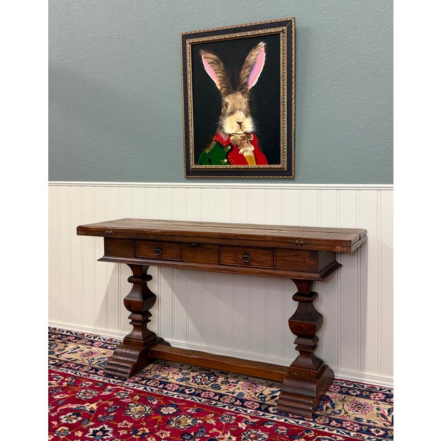 French Antique French Flip Top Envelope Library Table Console Sofa Entry Table Oak For Sale - Image 3 of 18