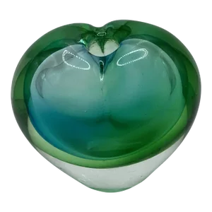 Vintage Green-Blue Heart Shaped Glass Paperweight Bud Vase