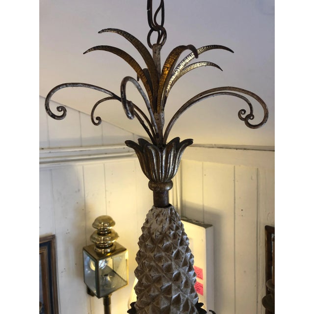Italian Pineapple Carved Wood and Iron Chandelier For Sale - Image 10 of 12
