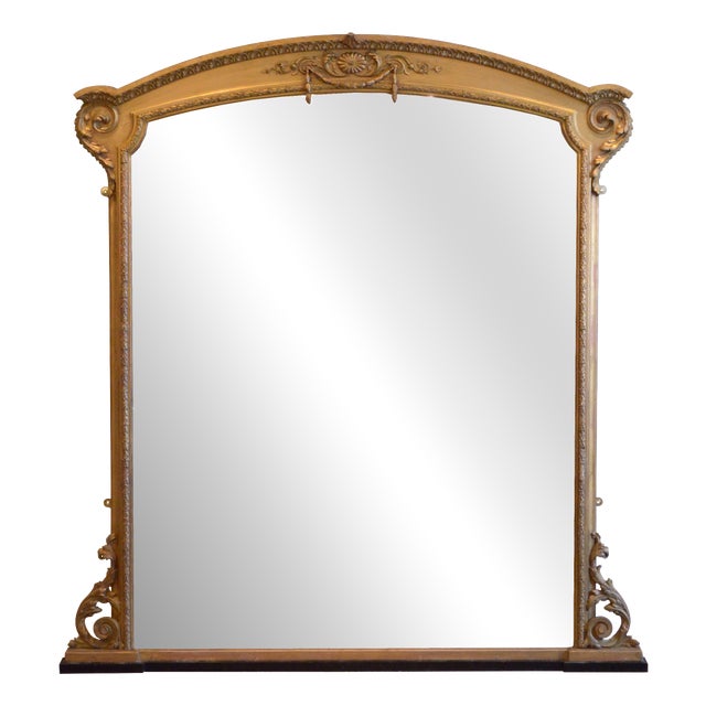 Large Victorian Giltwood Arched Overmantel Mirror, 1850 For Sale
