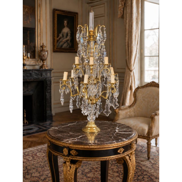 1990 French Louis XVI Gold Bronze Crystal Lamp For Sale - Image 12 of 17
