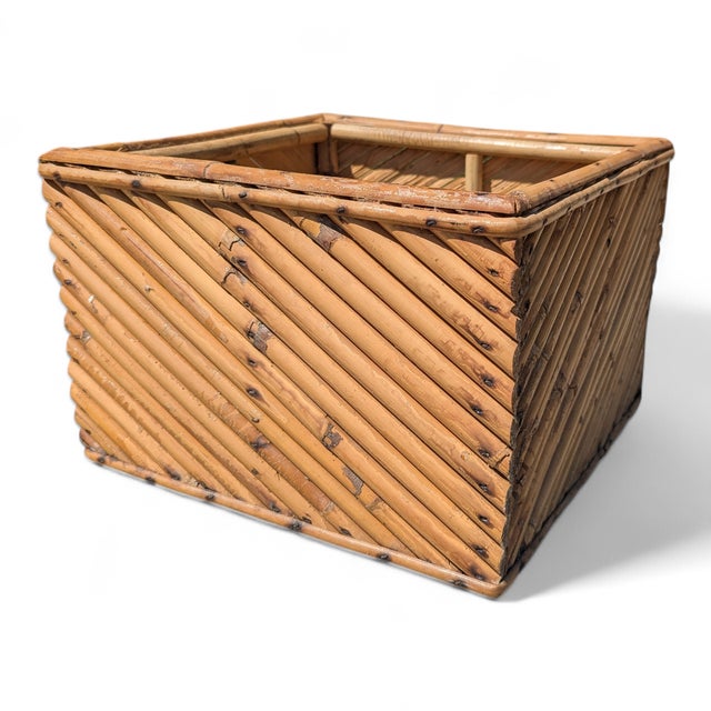 Mid 20th Century Vintage 1970s Split Reed Bamboo Planter Box For Sale - Image 5 of 16