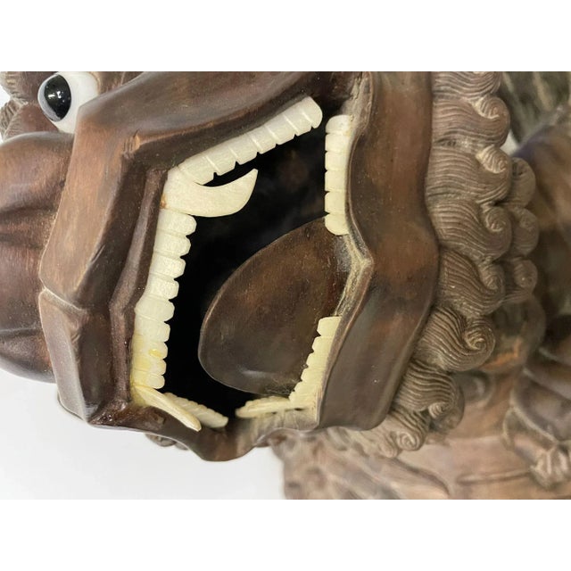 Pair of 18th/19th Century Solid Teak Foo Dogs, Opposing, Statuary, For Sale - Image 12 of 13